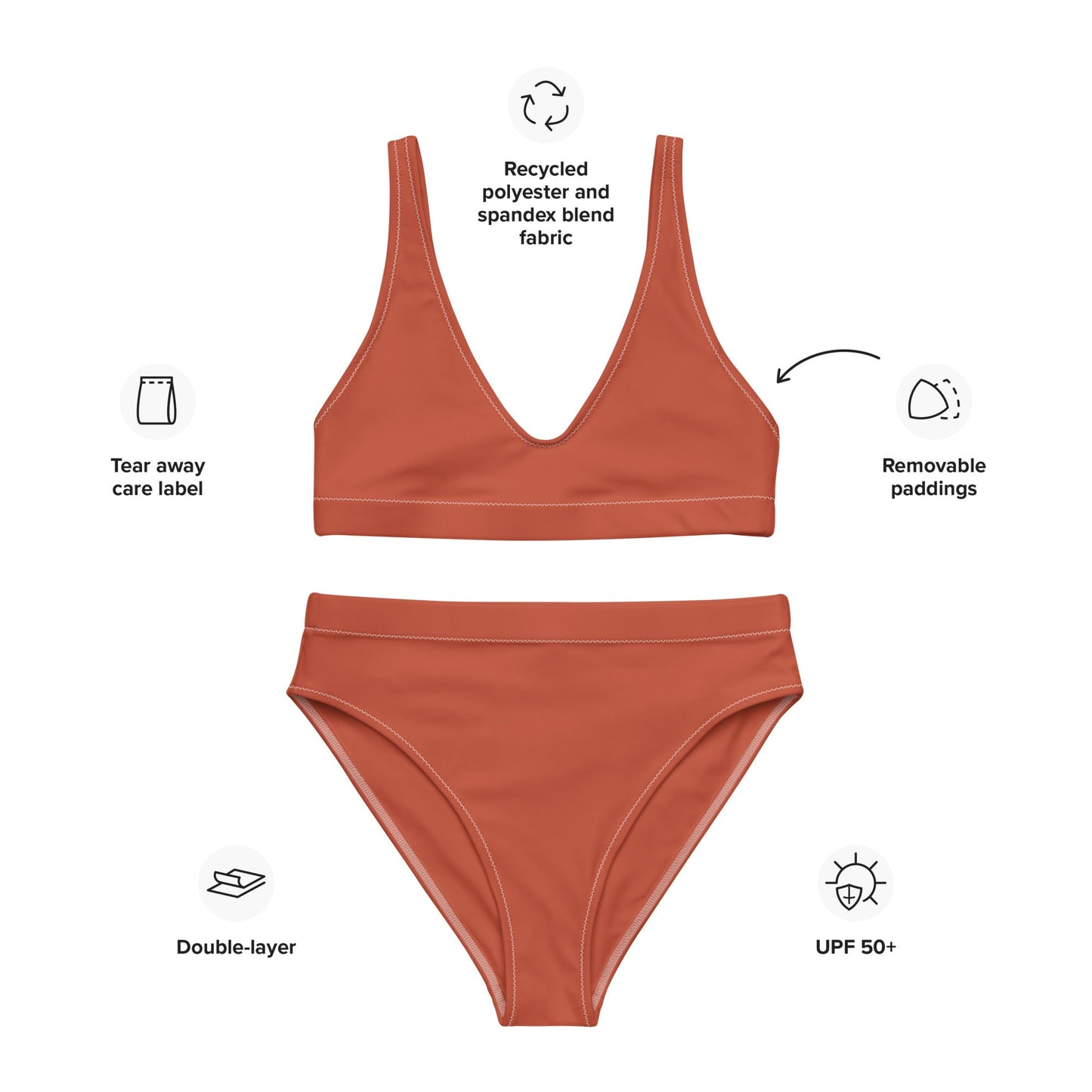 Eco - Lux High Waisted Bikini in Brick Red - Saltwater Bodega