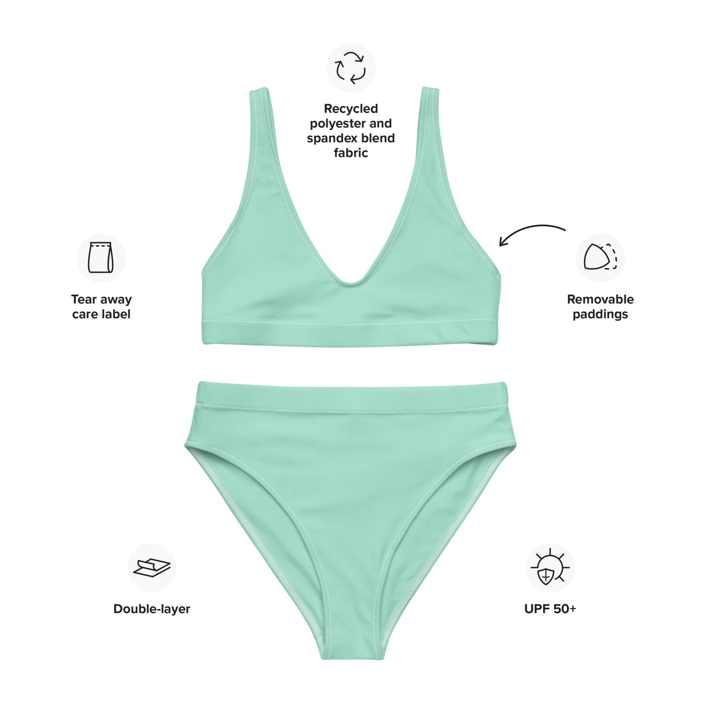 Eco - Lux High Waisted Bikini in Mint - Saltwater Bodega