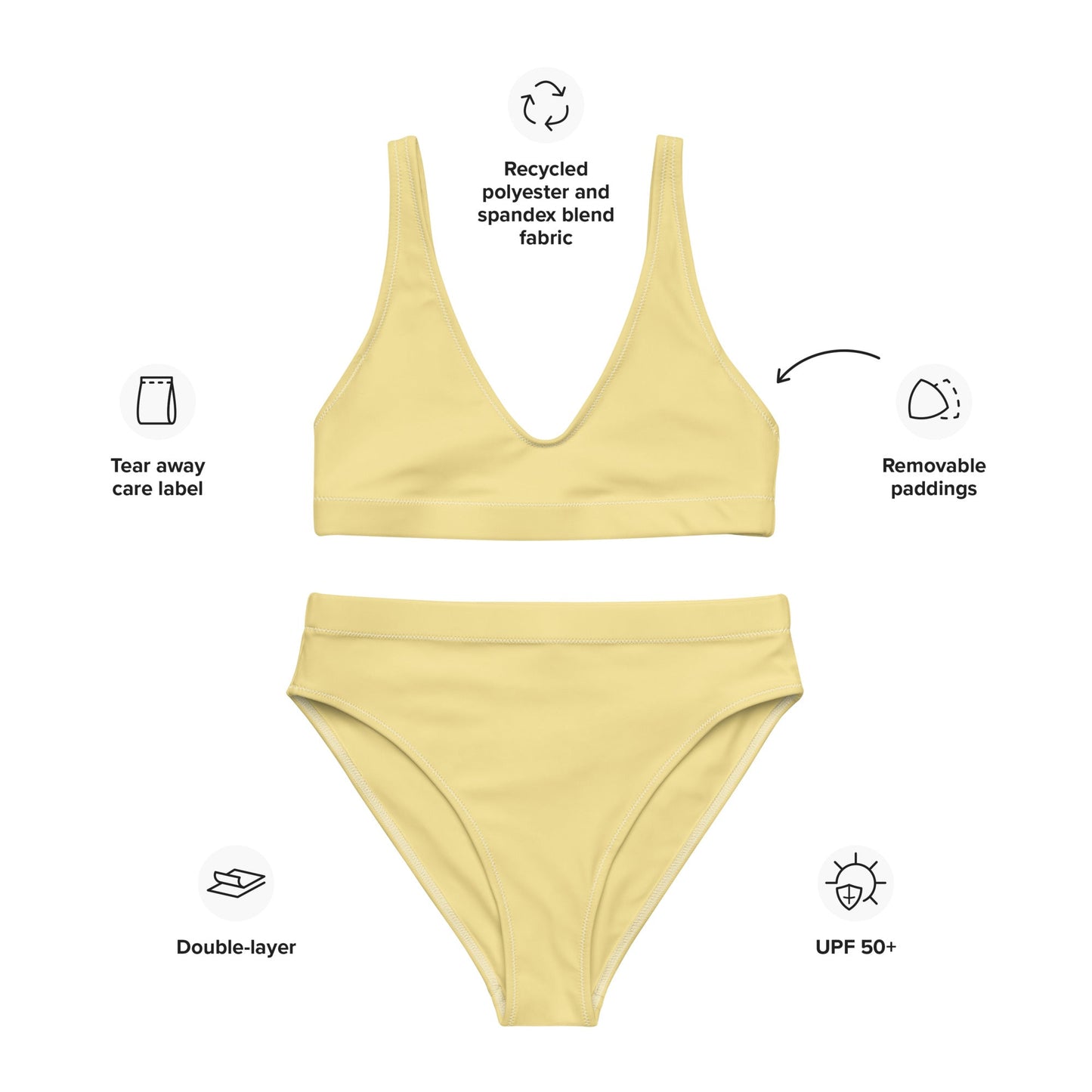 Eco - Lux High Waisted Bikini in Pastel Yellow - Saltwater Bodega