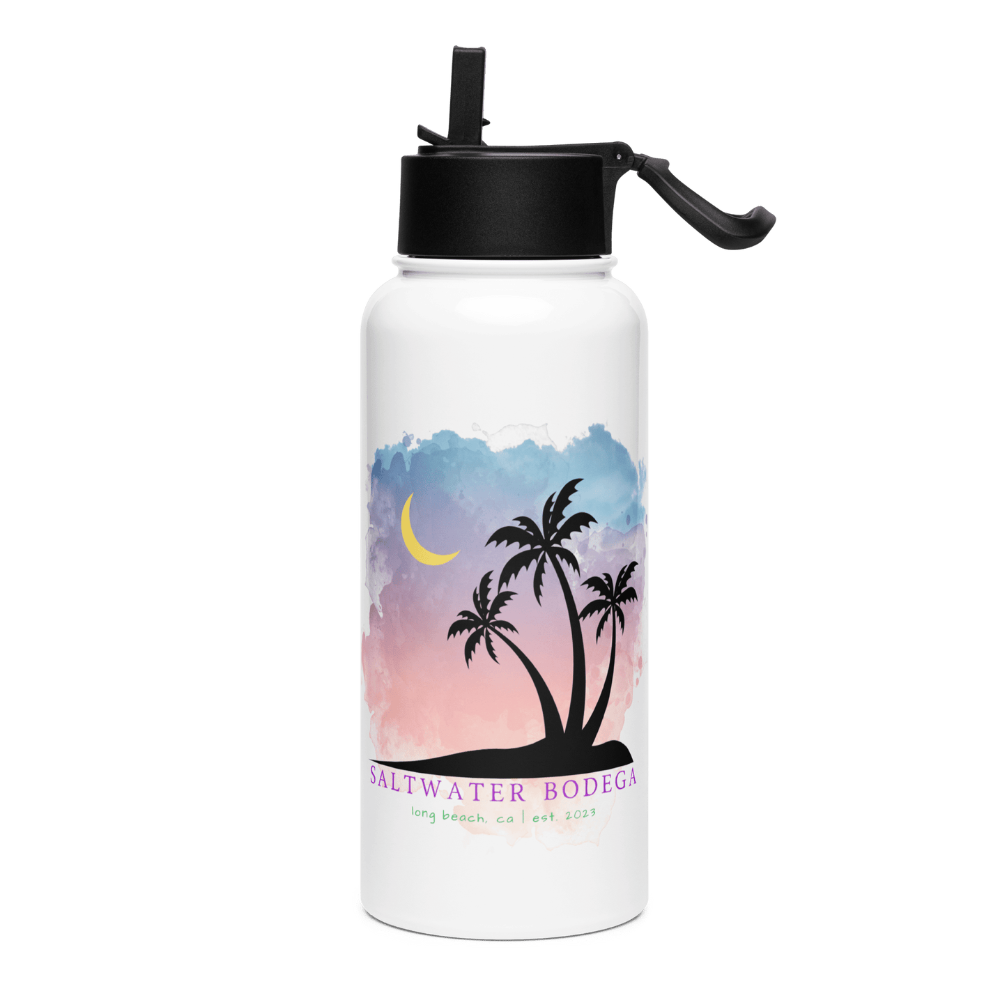 Island of Dreams Stainless Steel Water Bottle with Straw Lid - Saltwater Bodega