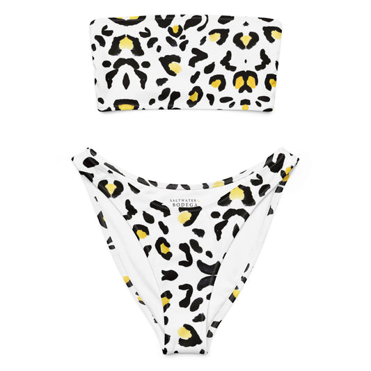 Eco - Lux Bandeau Bikini in Black/Yellow Print - Saltwater Bodega