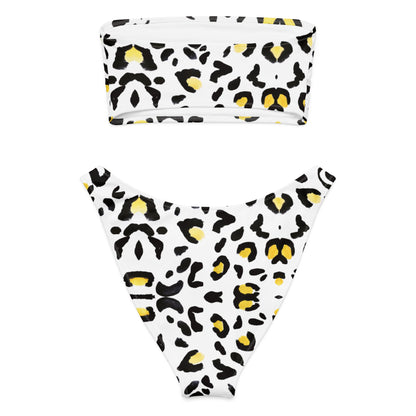 Eco - Lux Bandeau Bikini in Black/Yellow Print - Saltwater Bodega