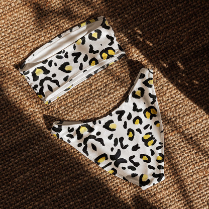 Eco - Lux Bandeau Bikini in Black/Yellow Print - Saltwater Bodega