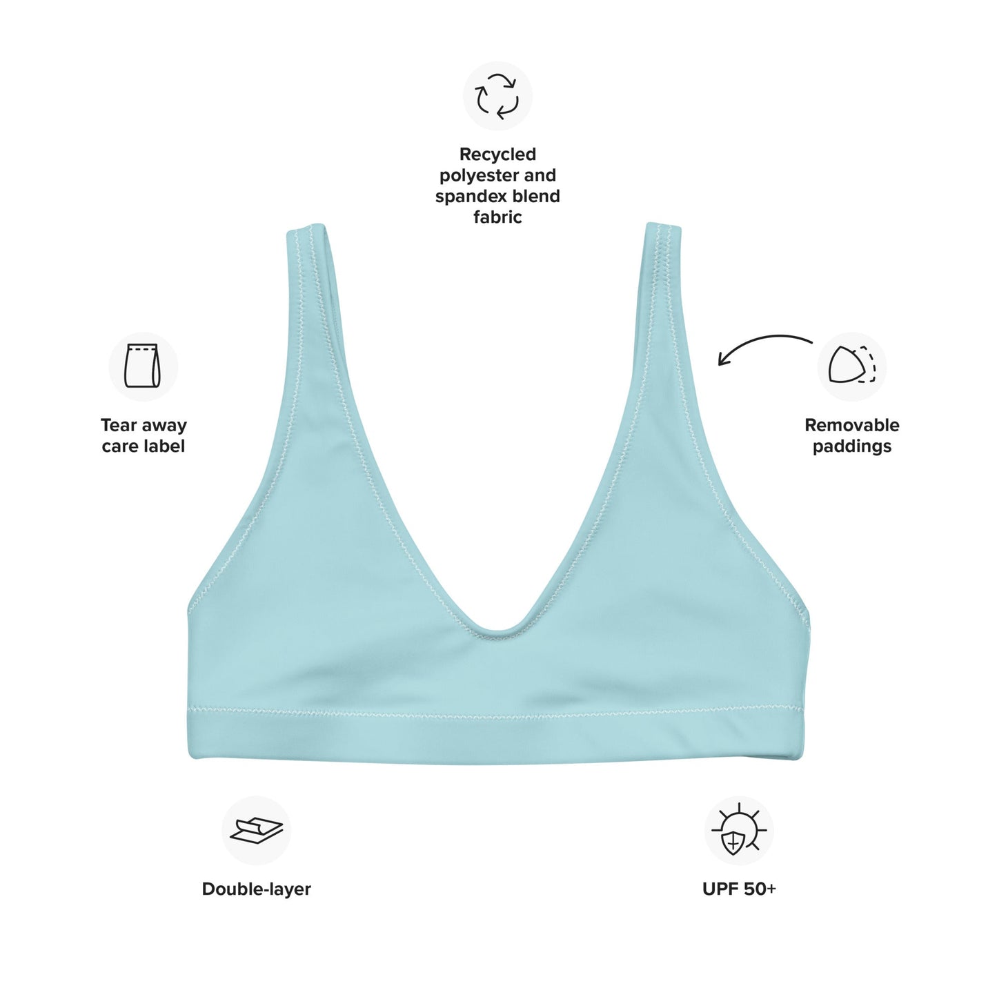 Eco - Lux High Waisted Bikini Top in Powder Blue - Saltwater Bodega