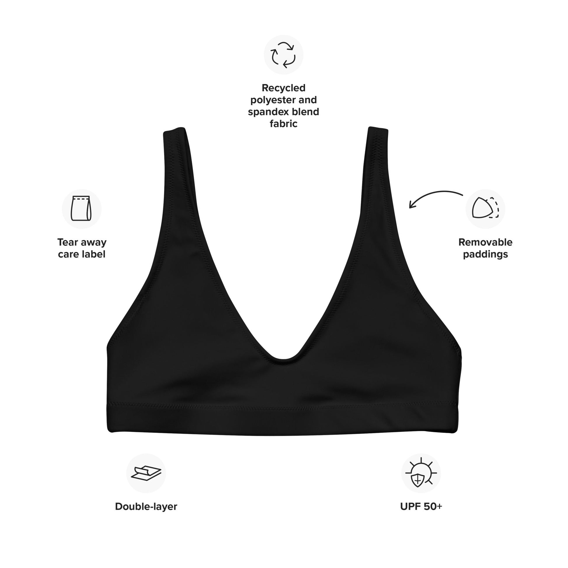 Eco - Lux Padded Bikini Top in Black - Saltwater Bodega